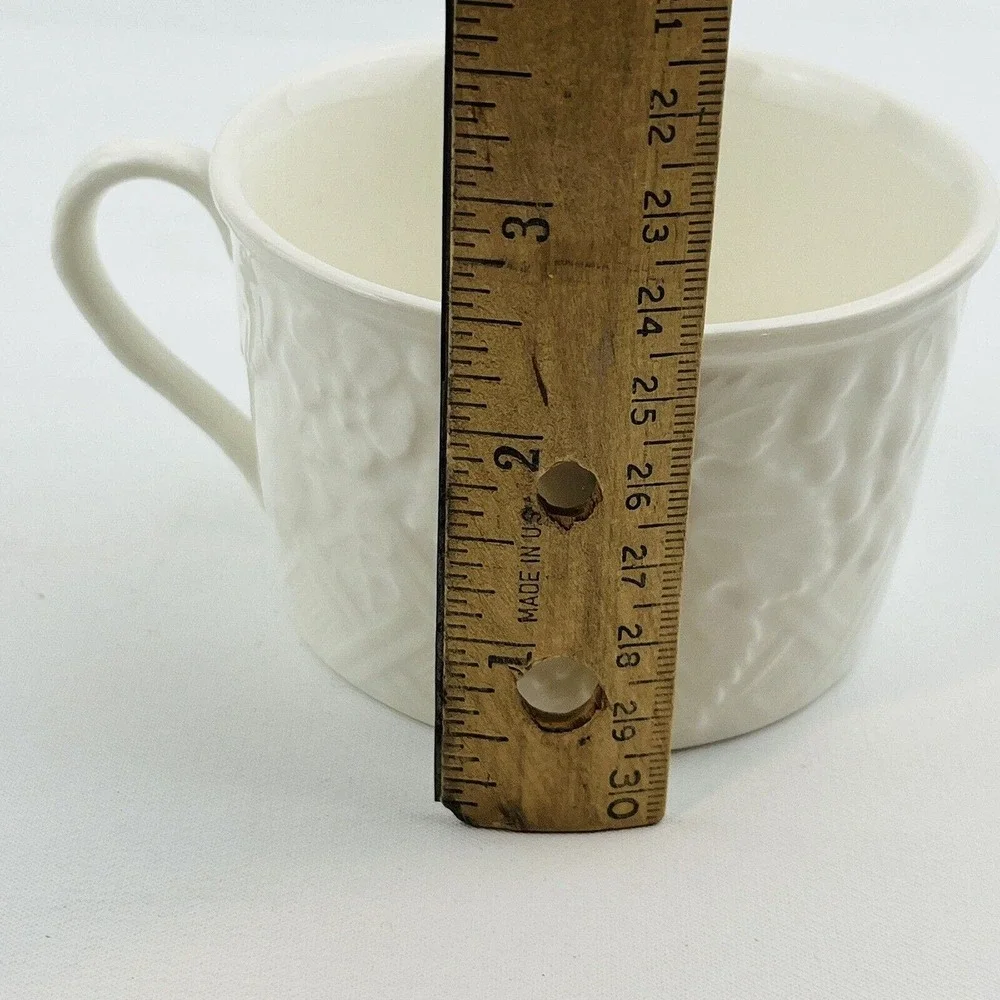 Mikasa English Countryside Flat Cup & Saucer Set White Stoneware Embossed Fruit‎